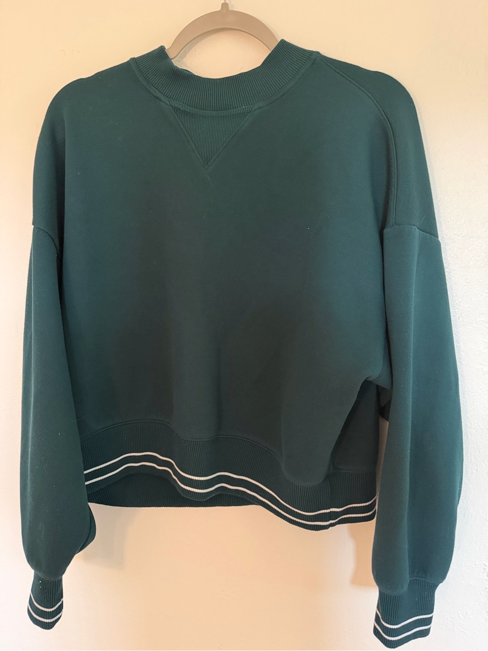 CALIA by Carrie Underwood Teal Crewneck Sweater with Striped Hem